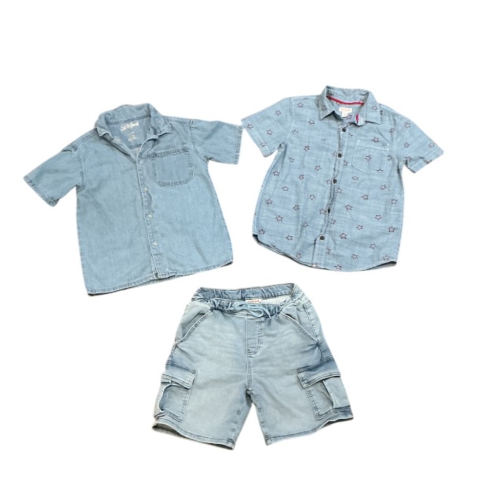 3 lot bundle outfit Cat & Jack soft denim jeans shorts button down shirts sz S M